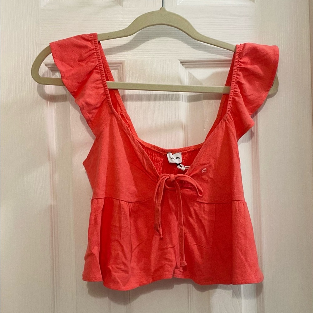 PacSun Pink Ruffled Crop Blouse with Tie Front NWT